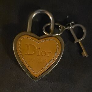Dior Tan and Silver Heart Keyring